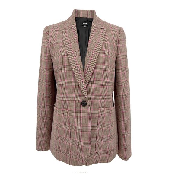 ME+EM Pop Check Boyfriend Jacket Pink/Black/Rust US6S
